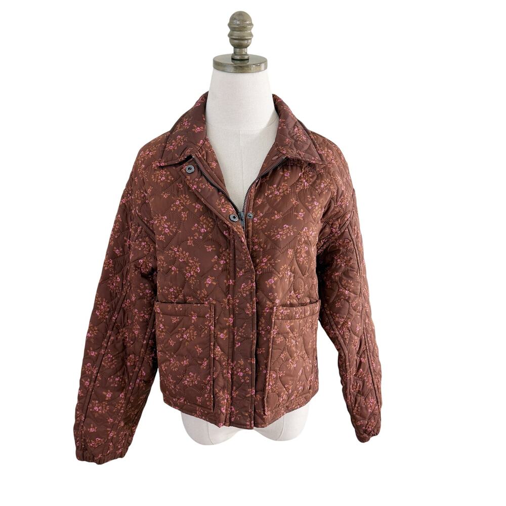 Saltwater Luxe Brown/Pink Floral Print Lightweight Quilted Jacket Women's Sz Med - Picture 9 of 10